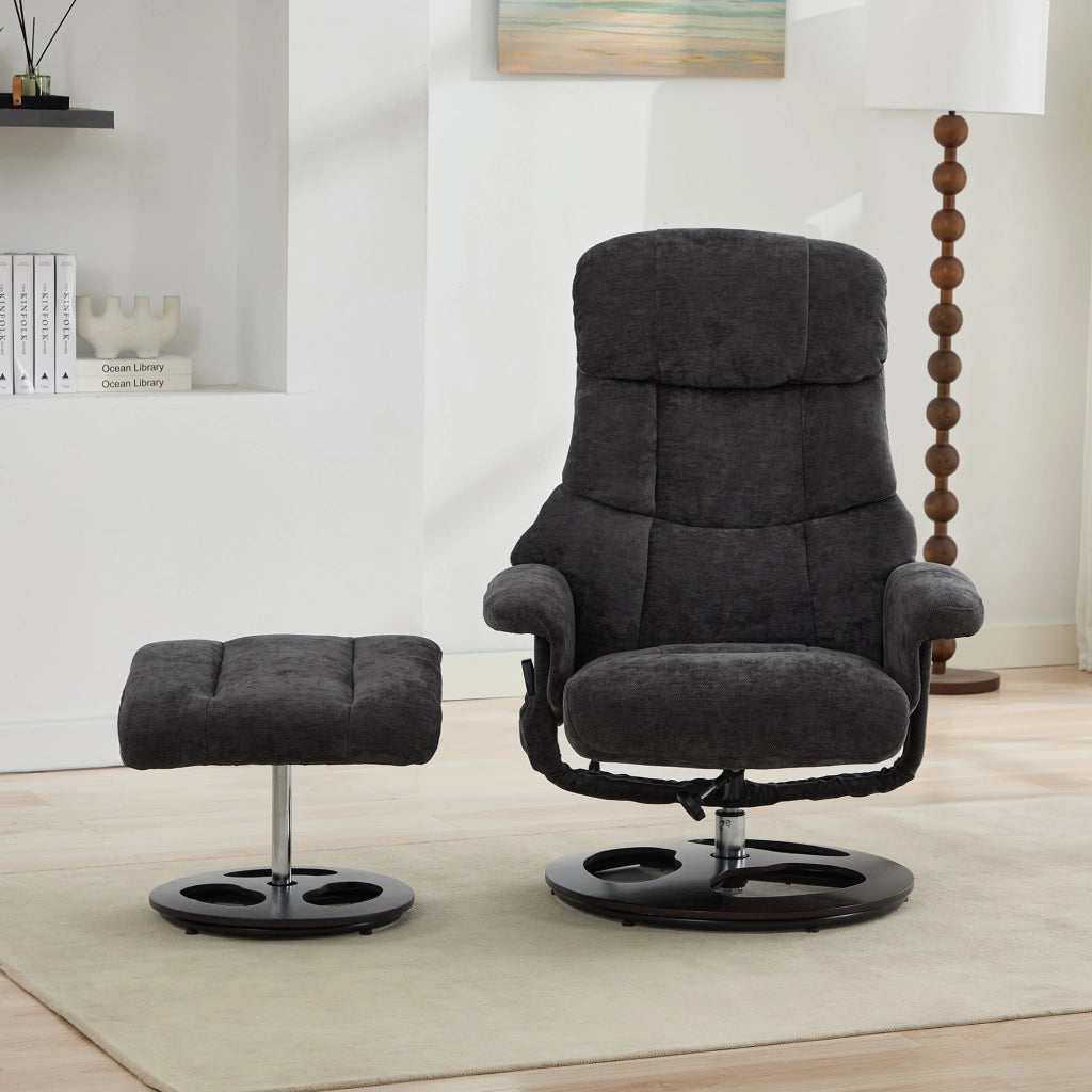 Poltrona Relax Reclinabile Massaggiante con Poggiapiedi ¨C MINIMAL ¨C Girevole 360¡ã, Tessuto Chenille Scuro