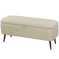 Banco di Almacenaggio con Coperchio Ribaltabile e Gambe in Acciaio per Camera da Letto Soggiorno Ingresso 101x38,5x44,5 cm Beige