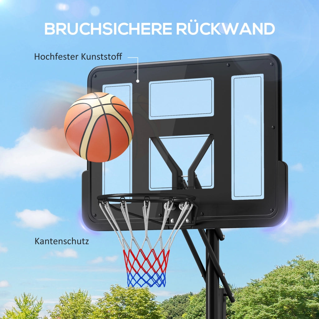 Canestro da Basket Regolabile ¨C Minimal ¨C Nero, Base Riempibile con Ruote, 235-305 cm