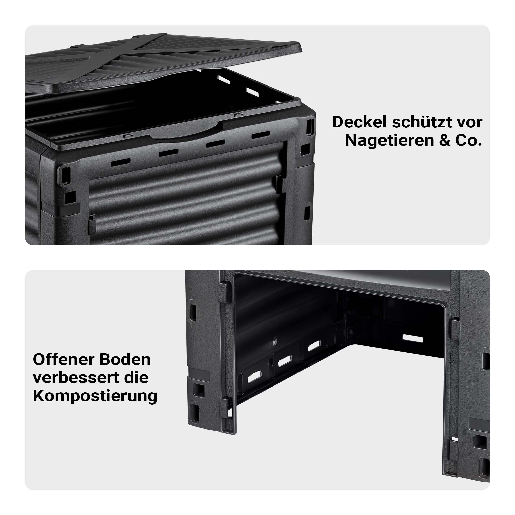 Compostiera da 300 litri 61 x 61 x 82 cm, compostiera da giardino in plastica per rifiuti organici, con coperchio e sportello inferiore per lo svuotamento