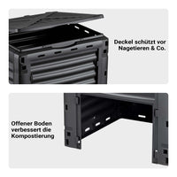 Compostiera da 300 litri 61 x 61 x 82 cm, compostiera da giardino in plastica per rifiuti organici, con coperchio e sportello inferiore per lo svuotamento