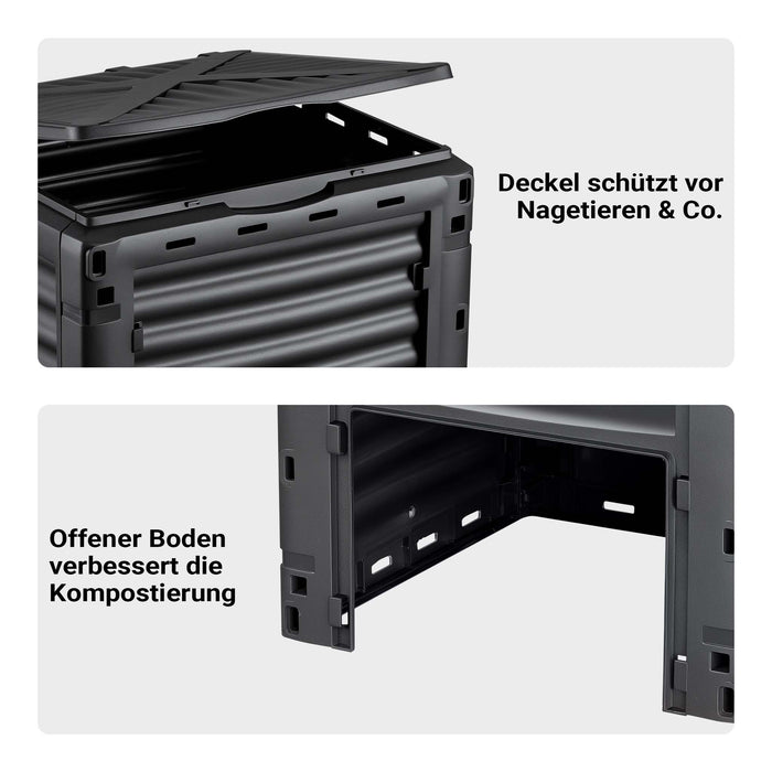 Compostiera da 300 litri 61 x 61 x 82 cm, compostiera da giardino in plastica per rifiuti organici, con coperchio e sportello inferiore per lo svuotamento