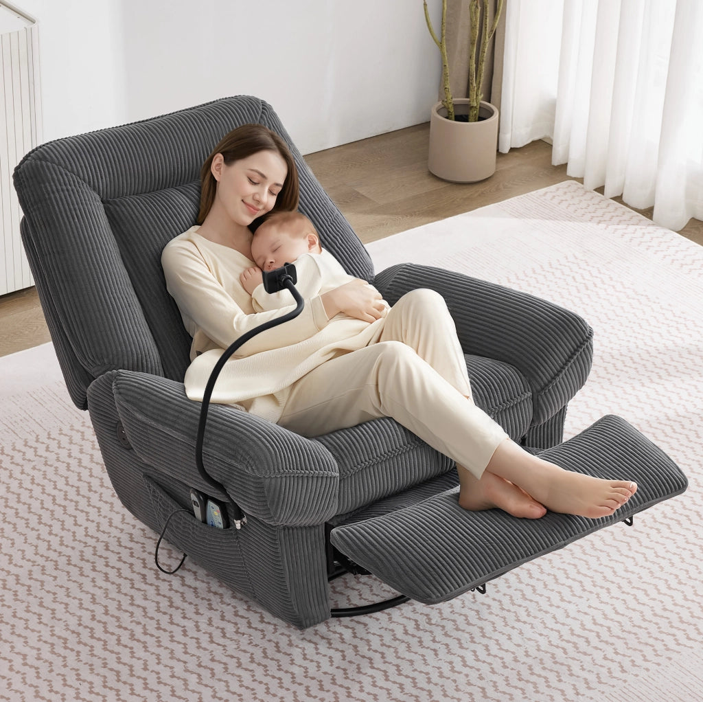 Poltrona massaggiante elettrica girevole 360° con riscaldamento; USB e supporto telefono; grigio