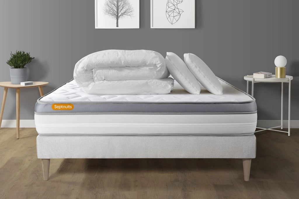Pacchetto letto completo - Materasso 180x200cm + Box spring con doghe (kit) + 2 cuscini + Piumino - Memo Zen