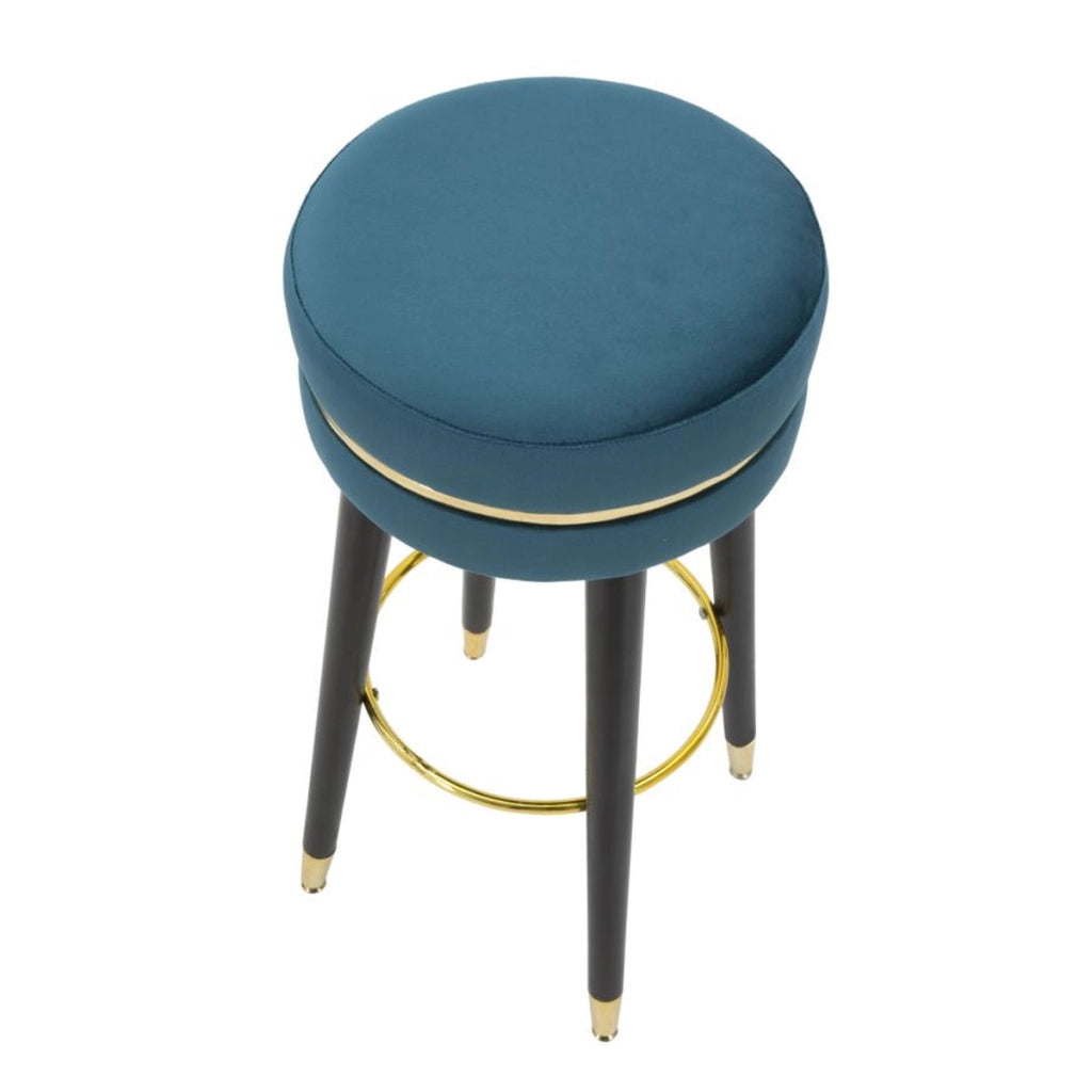 Sgabello da bar Paris ottanio e gold in velluto su gambe nere – H 74 cm