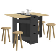 IDMarket - EDI Consolle pieghevole per 2-4 persone con 3 cassetti neri, piano effetto faggio 103 x 76 cm