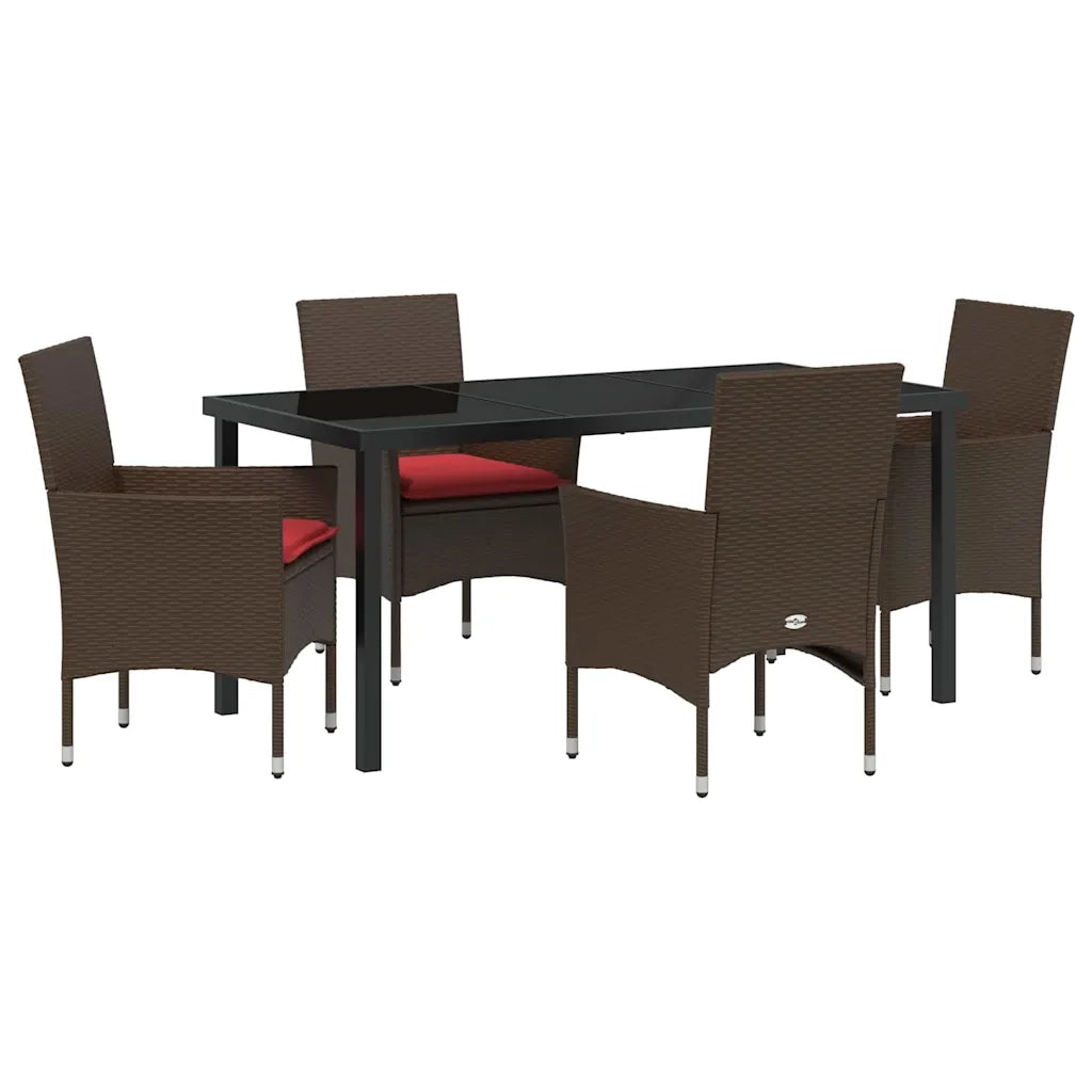 Set di tavolo e sedie con cuscino 5 pcs Marrone Rattan in PE