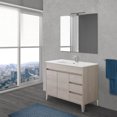 Mobile bagno da terra 100 cm rovere chiaro con specchio e lavabo Way