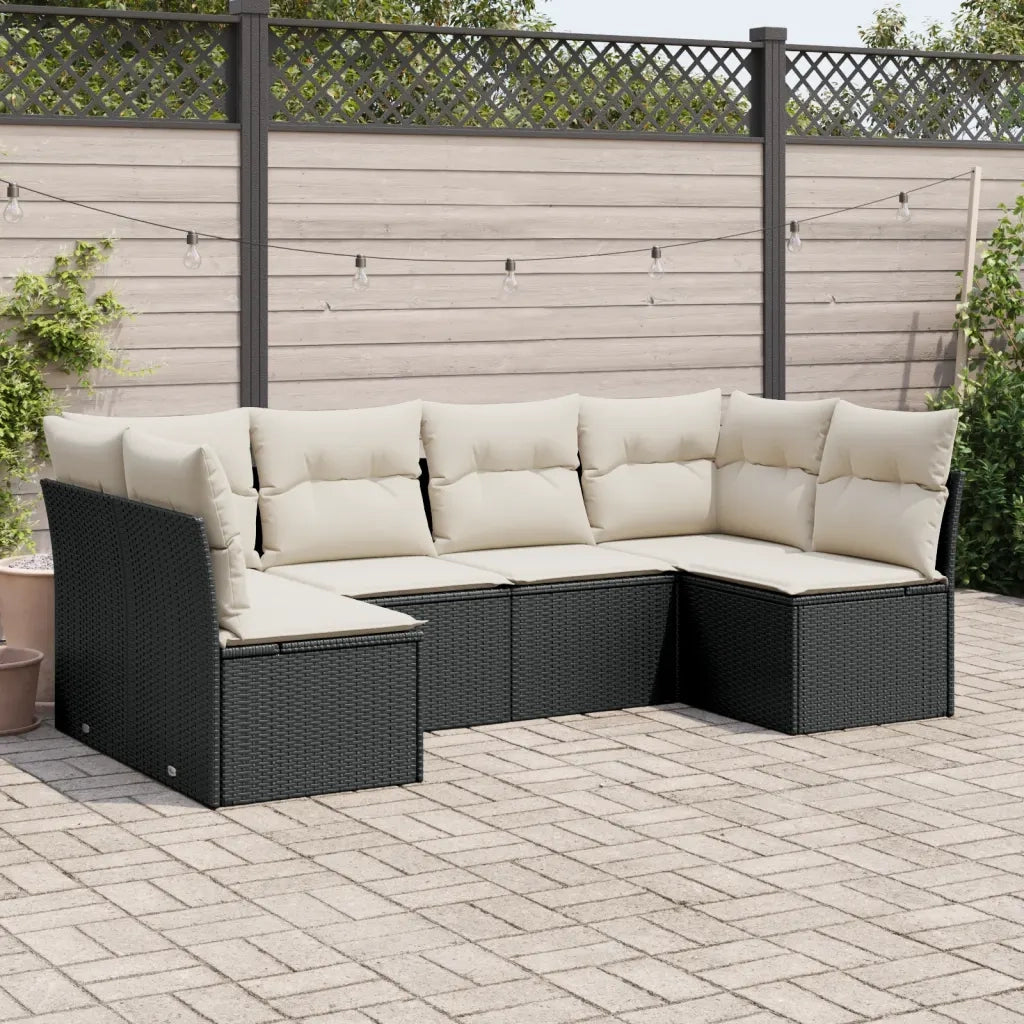 Set Divano da Giardino 6 pz con Cuscini Nero in Polyrattan 3249225