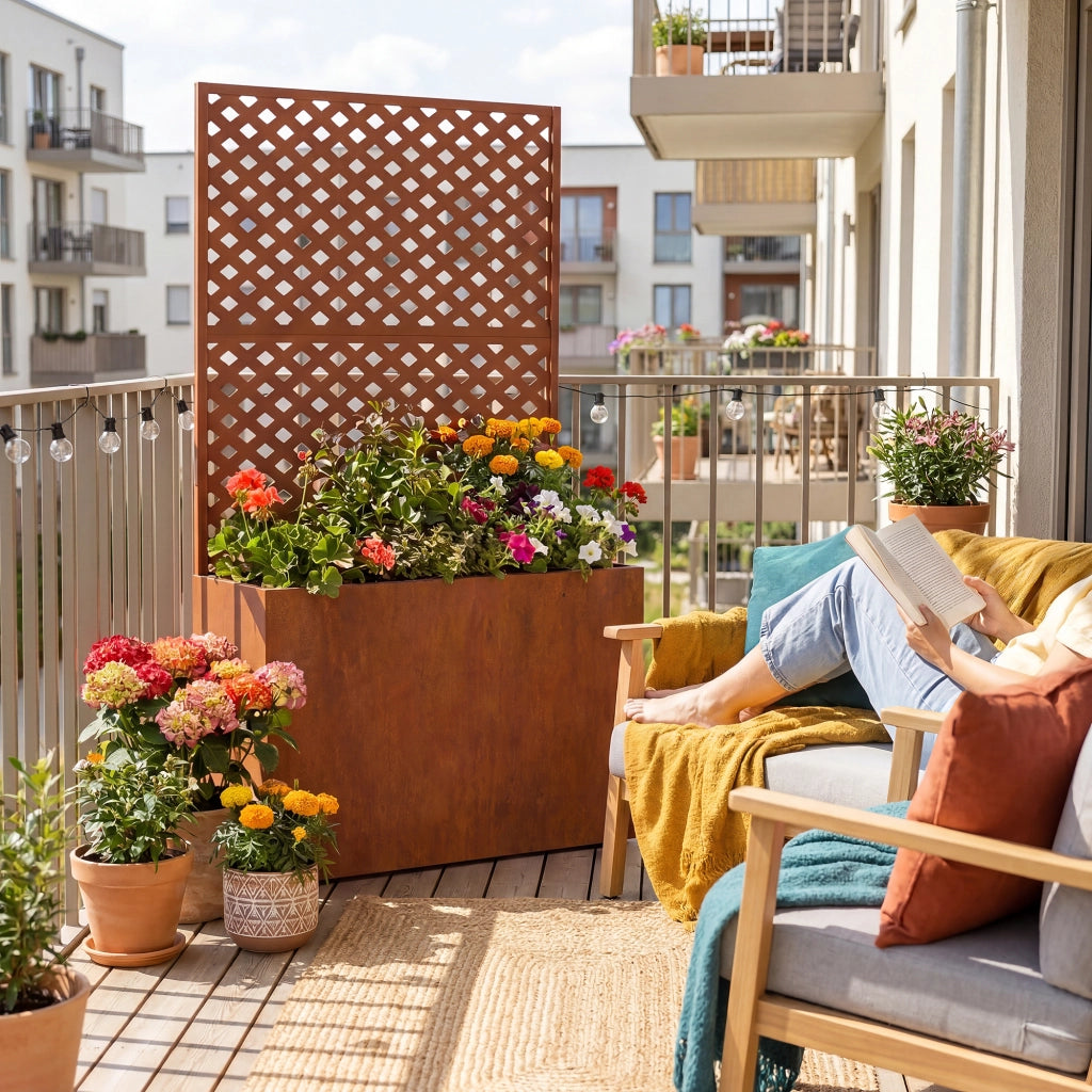 Fioriera Alta con Spalliera Malja in Acciaio Corten 146 x 83 x 31 cm - Marrone Ossidato casa.pro