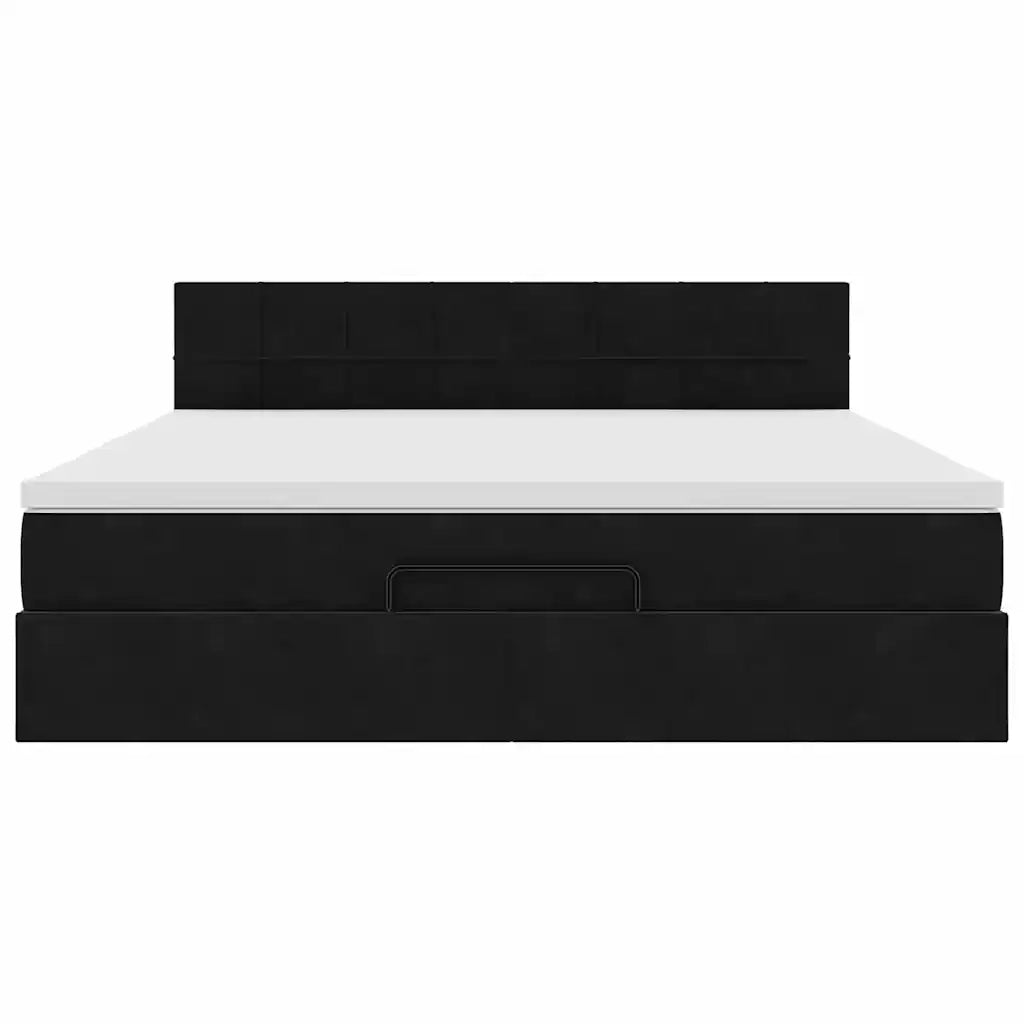 Struttura Letto Pouf con Materasso Nero 160x200 cm in Velluto