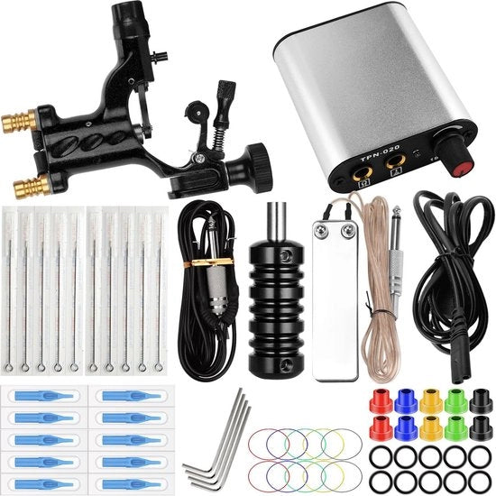 Set di macchina da tattoo leggero - Macchina da tattoo professionale - Accessori da tattoo - Alimentazione - 10 aghi da tattoo - Progetto assorbente di shock - Set da tattoo
