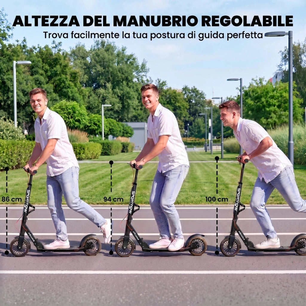 Monopattino Pieghevole con Manubrio Regolabile in Altezza per Adulti. Argento