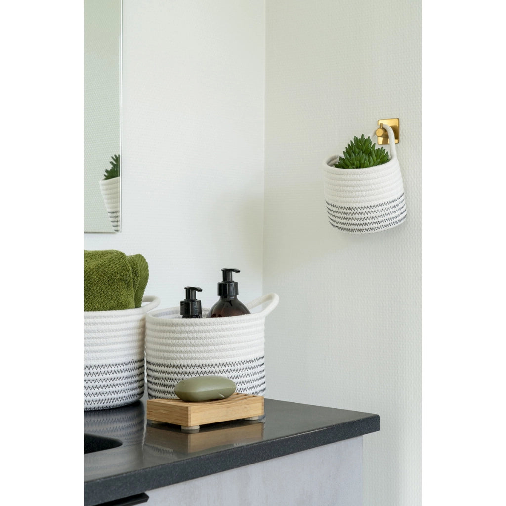 Set di 3 Cesti Portaoggetti Algar, Bianco, Cotone, 13x13x11 cm