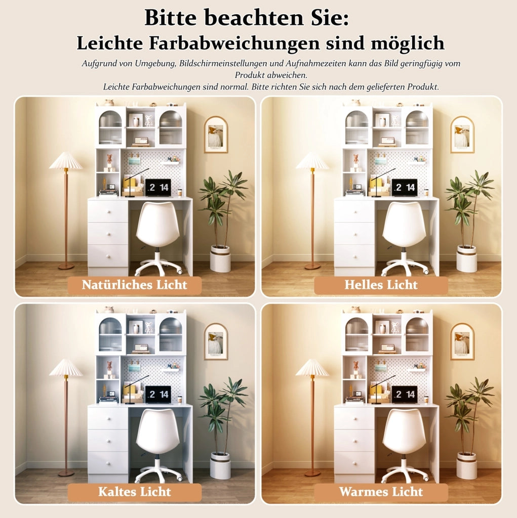 Scrivania multifunzionale con armadio e libreria integrati 100x55x180 cm; bianca in MDF