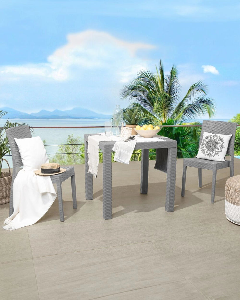 Set di 2 sedie da pranzo da giardino in materiale sintetico grigio chiaro impilabili per esterno minimalista