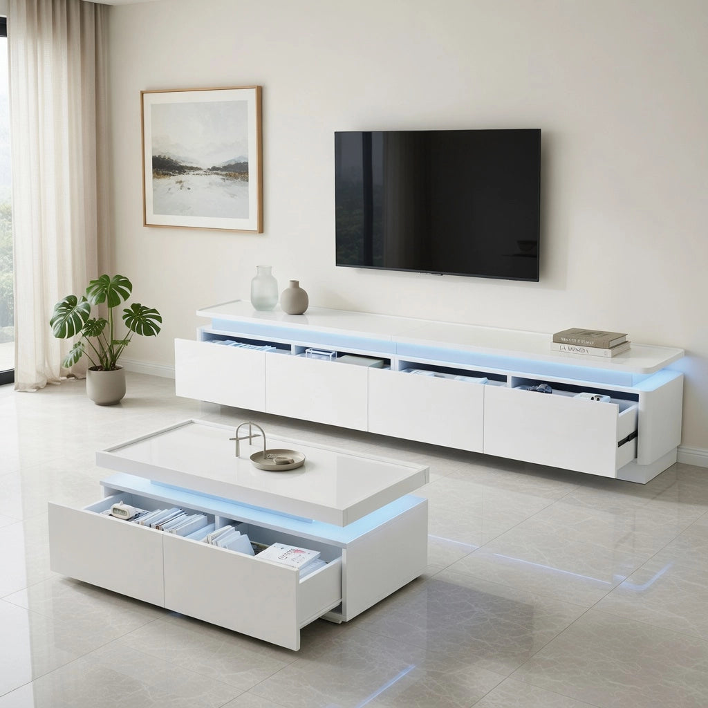Cassettiera TV bianca lucida in truciolare lunghezza 180 cm
