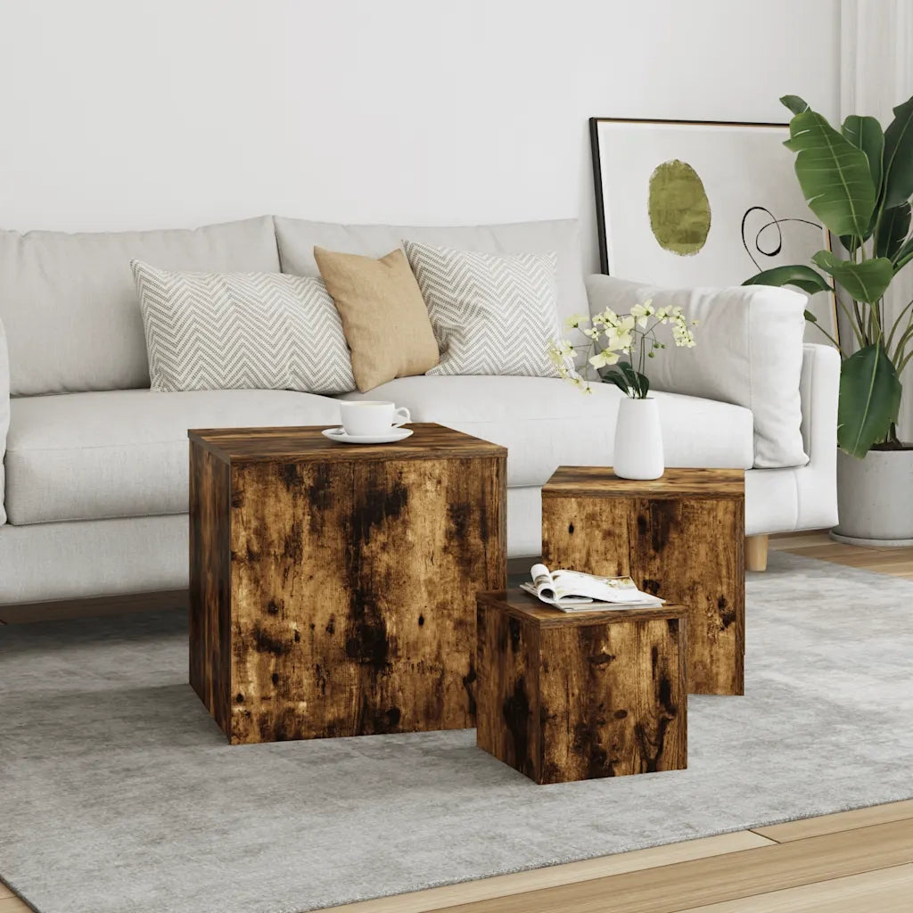 Credenze 3 pz Rovere Fumo in Legno Multistrato 815987