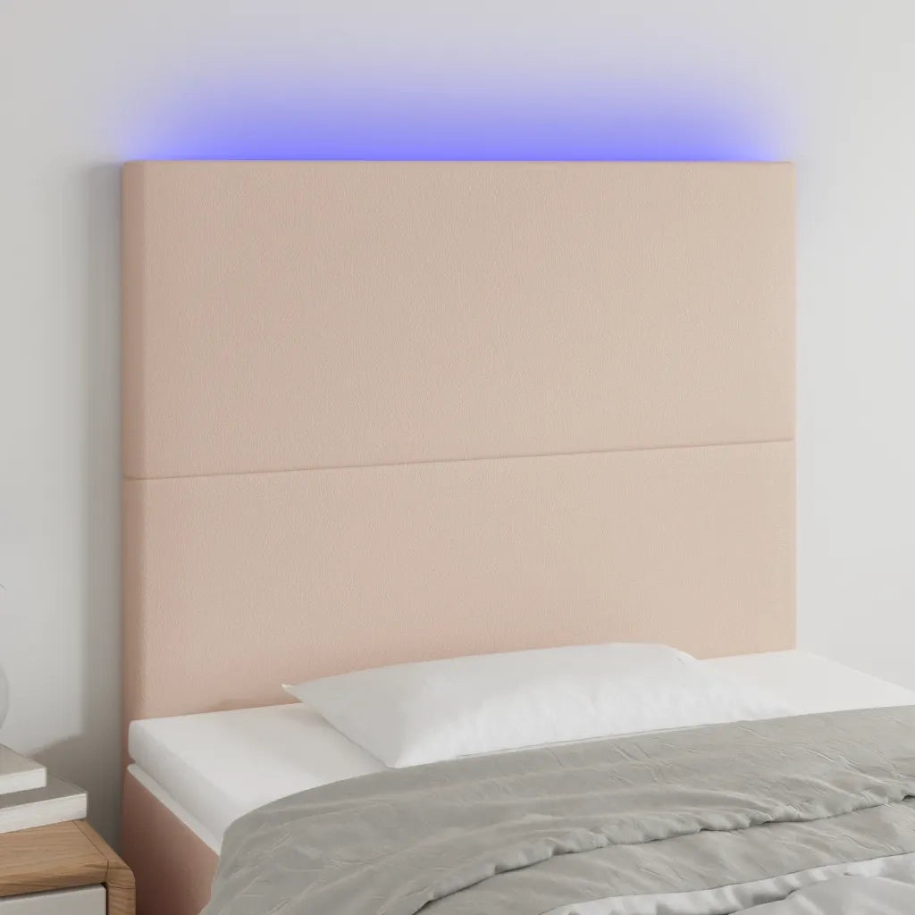 Testiera | Testata a LED Cappuccino 100x5x118/128 cm in Similpelle