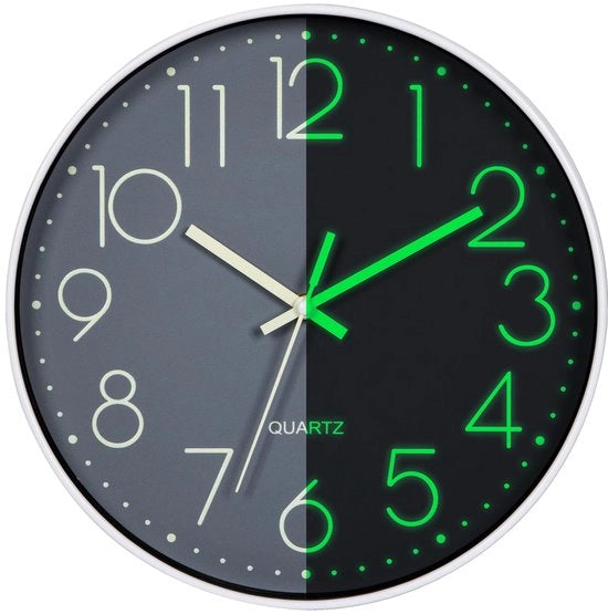 Orologio da Parete con LED, Quarzo 30cm, Batteria, Silenzioso, per Camera da Letto, Cucina, Ufficio, Salotto