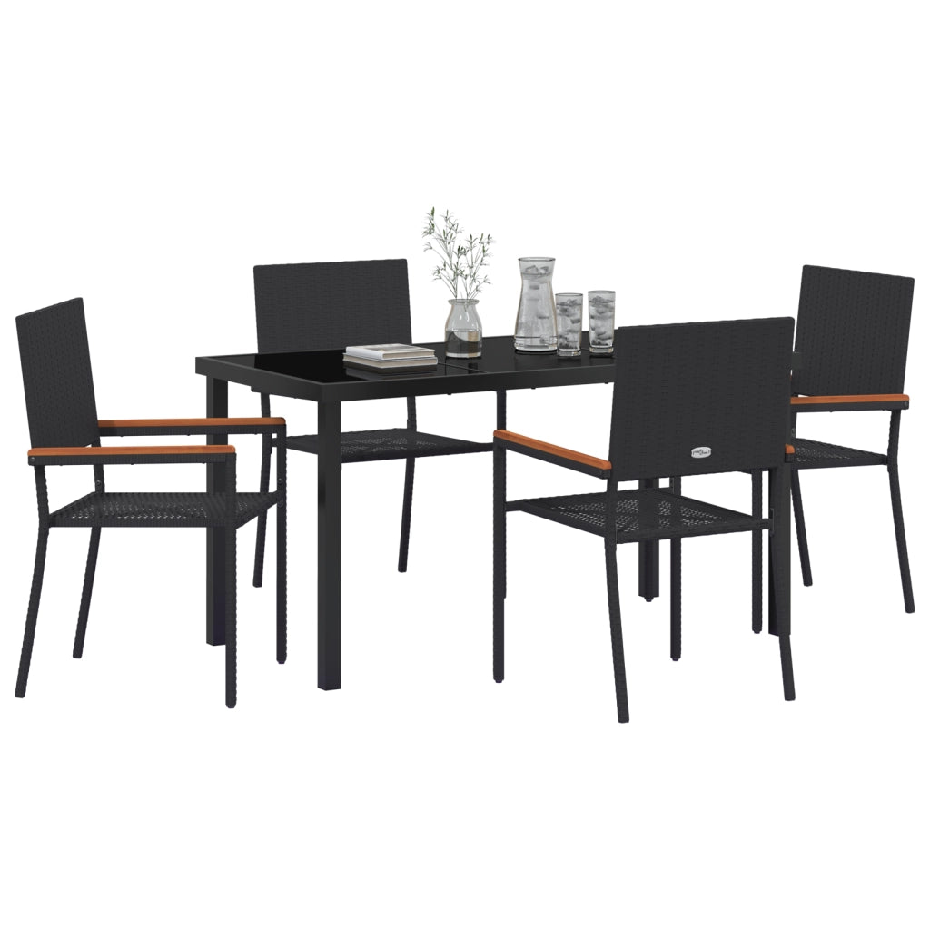Set da Pranzo Giardino 5 Pezzi Nero Polyrattan
