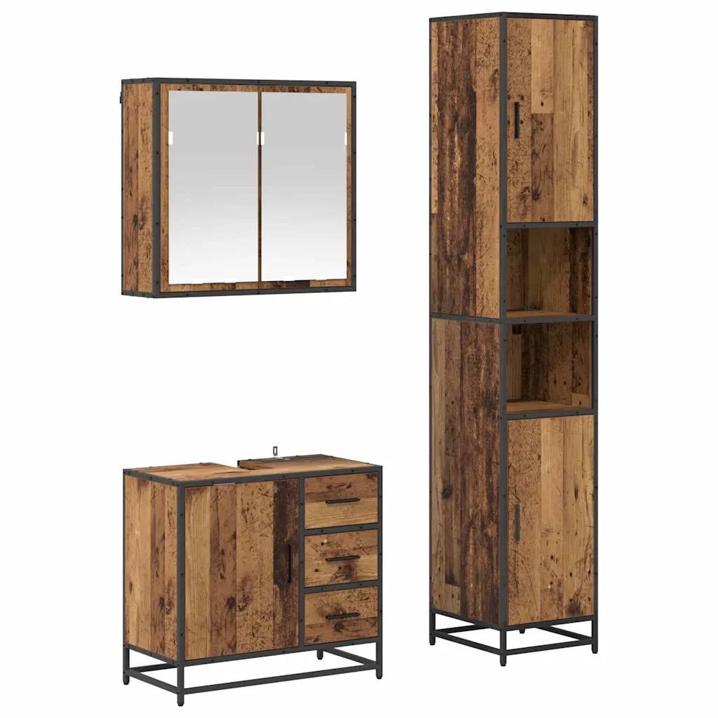 Set di mobili per il bagno con cassetto 3 pcs Legno vecchio 3402533