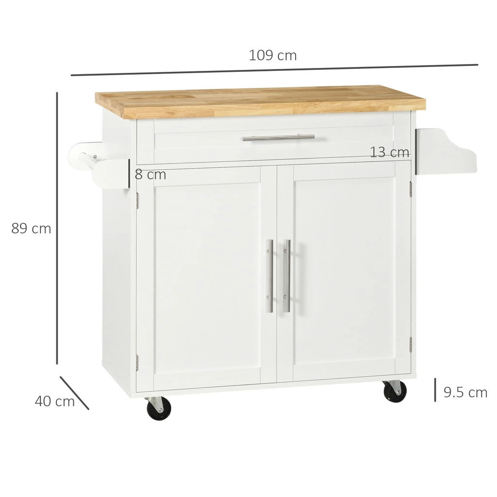 CARRELLO DA CUCINA CON CASSETTO E ARMADIETTO 109X40X89 CM BIANCO E LEGNO