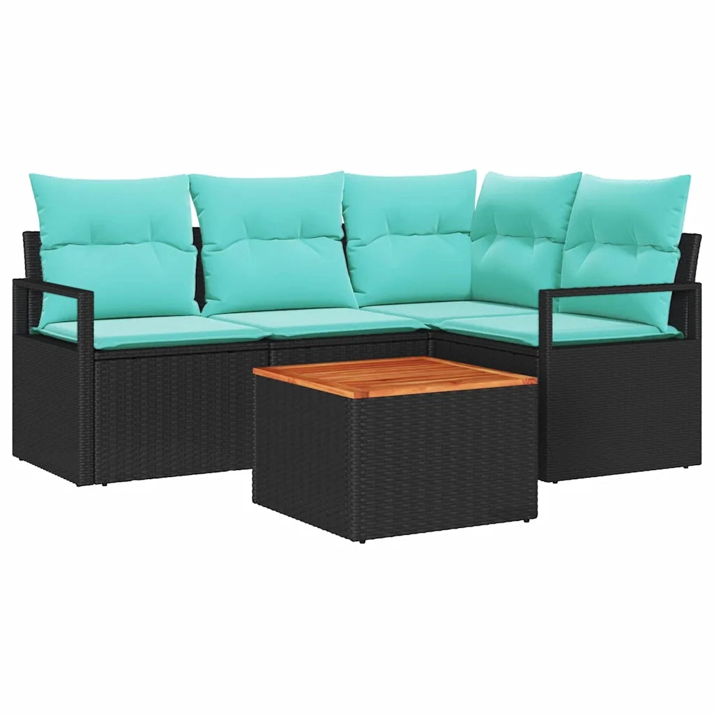 Set Divano da Giardino con cuscino 5 pcs Nero polyrattan