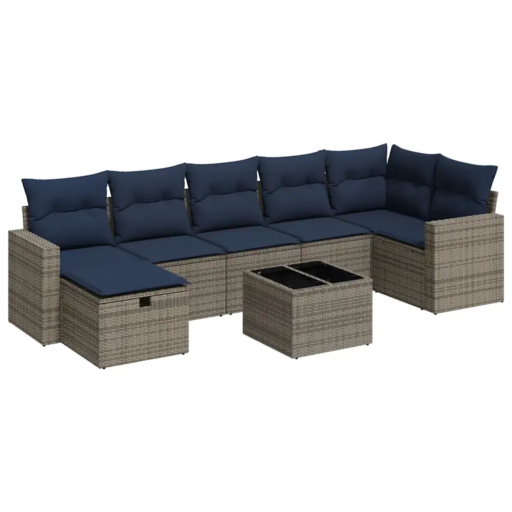 Set Divano da Giardino 8 pz con Cuscini Grigio in Polyrattan