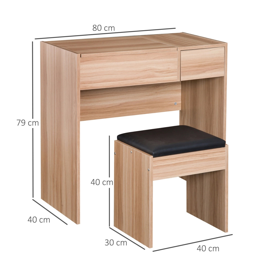 Cassettiera per Trucco con Specchio e Taburete ¨C zephmum ¨C Bianco 80x40x79 cm