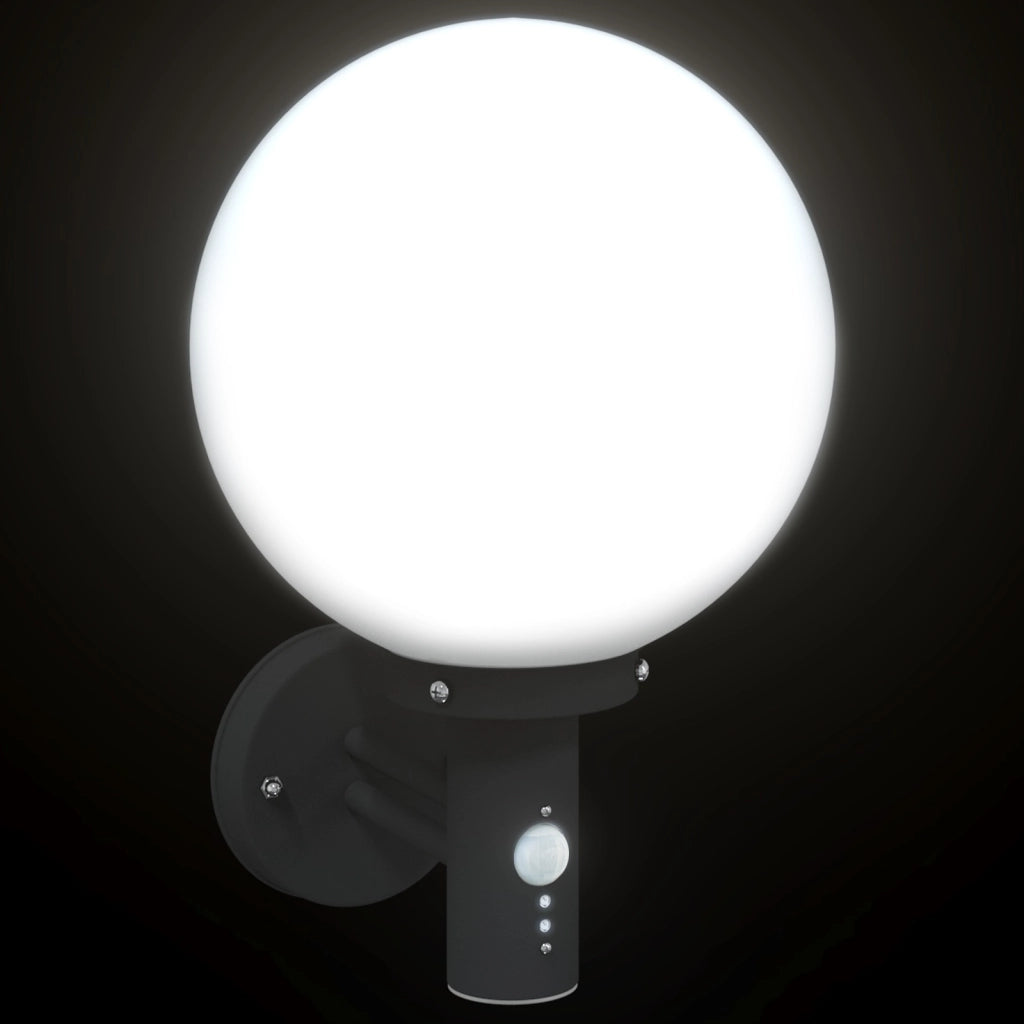 Lampada da Parete Esterno con Sensore Nera Acciaio Inossidabile IP44