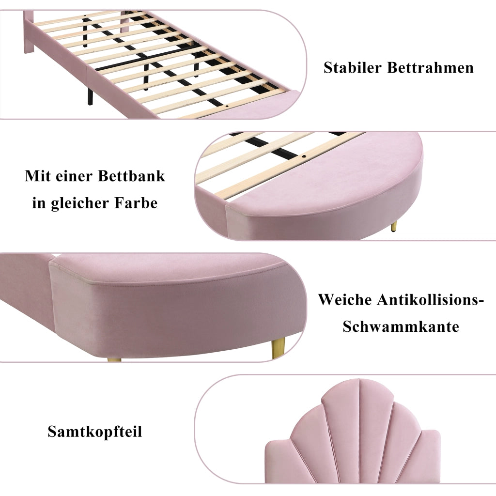 Letto Singolo 90 x 200 cm - Testiera in Velluto; Panca Coordinata e Bordi Morbidi