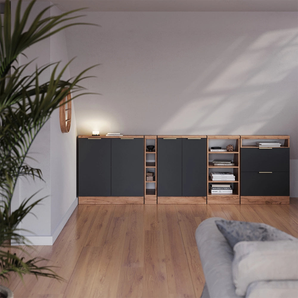 Mobile sottotetto Rion Antracite-oro/Rovere dorato 80 x 83.8 cm con 2 porte Vicco