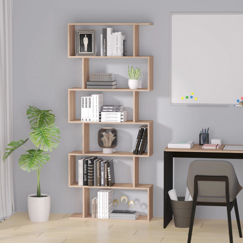 Libreria Design Moderno in Legno con 6 Ripiani Legno Naturale 80x23x192 cm