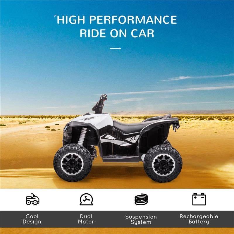 QUAD PER BAMBINI 3-5 ANNI ELETTRICO 12V, 2 VELOCITÀ, RUOTE LARGHE CON SOSPENSIONI E FARI LED, BIANCO