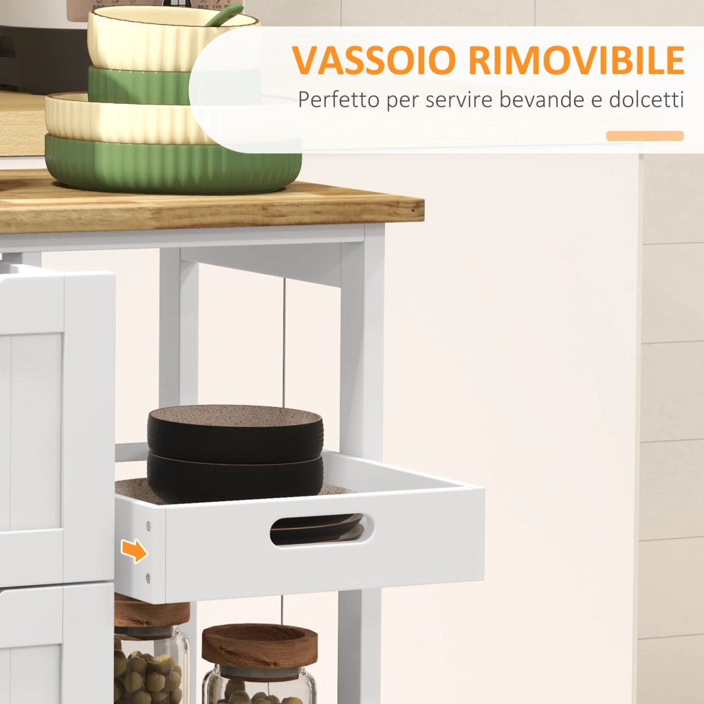 Carrello da Cucina 67x37x85,5 cm con 3 Cassetti e 3 Ripiani Aperti in Legno Bianco