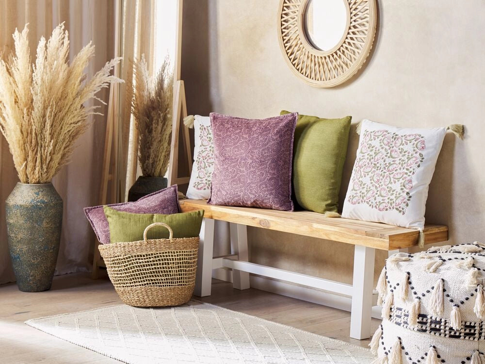 Cuscino in velluto con motivo floreale 45x45 cm rosa stile boho camera da letto soggiorno