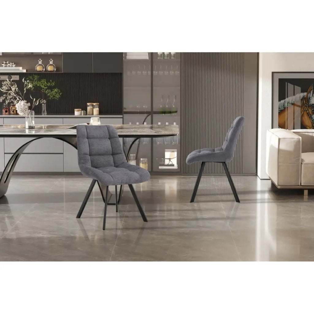 Set di 2 sedie VELMA – Tessuto grigio scuro – Piedi in metallo – Design compatto – Eleganza moderna e sobria