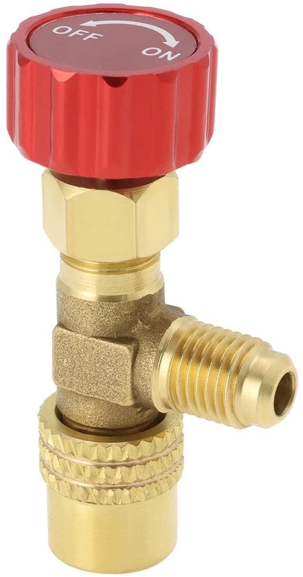Regolatore di Flusso Valvola Messing - Valvola di Raffreddamento - 1/4" SAE Fittone Destro Esterno - 1/2" ACME Fittone Interno Sinistro - Adatto per R1234yf - Facile da Installare