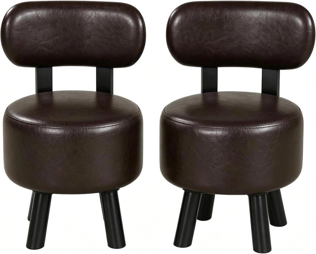 Set di 2 Sgabelli, Poltrona Moderna con Schienale, Seduta Imbottita in Similpelle, Gambe in Legno, Piedini Antiscivolo, Impilabili per Salotto, Ingresso, Camera da Letto, Portata 150 KG (Bianco)