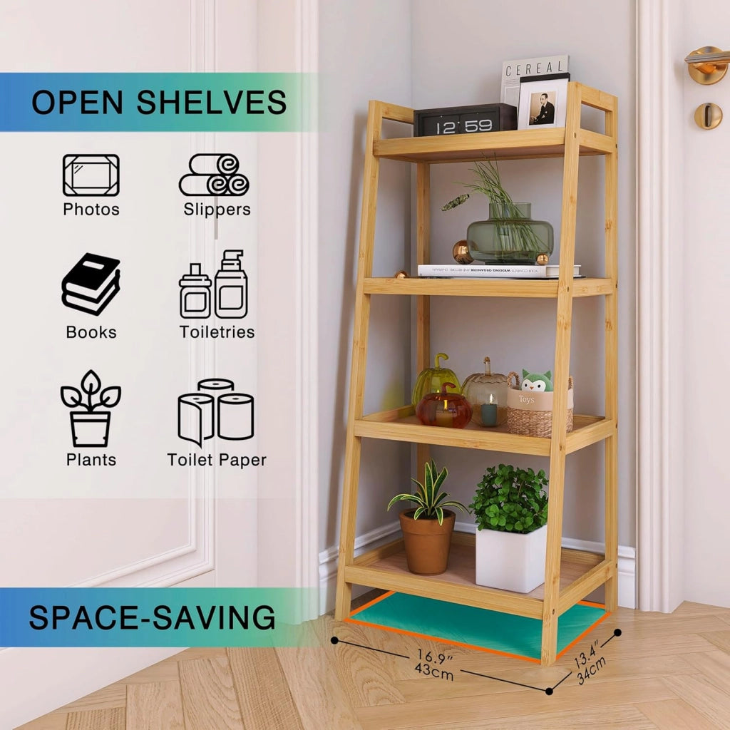 Libreria a scala in bambù, organizer per rack da bagno, espositore per piante autoportante a 4 e 5 livelli Scaffali salvaspazio per camera da letto, cucina (naturale, 4 livelli (99cm H))