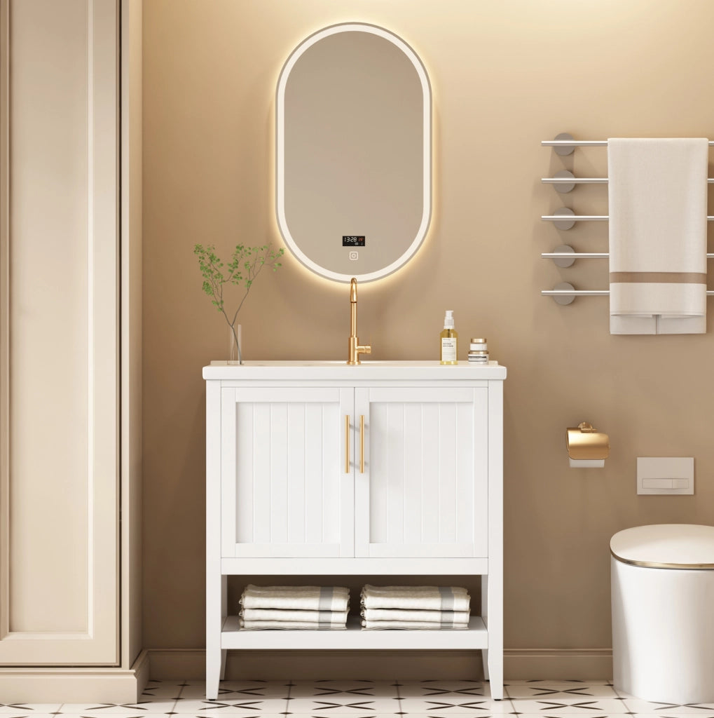 Mobile bagno con lavabo in ceramica; bianco; in MDF