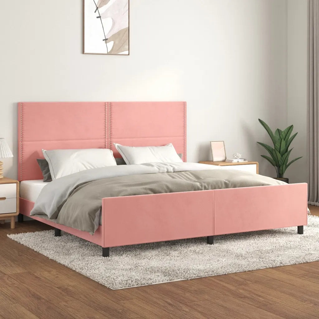 Giroletto con Testiera Rosa 200x200 cm in Velluto 3125719