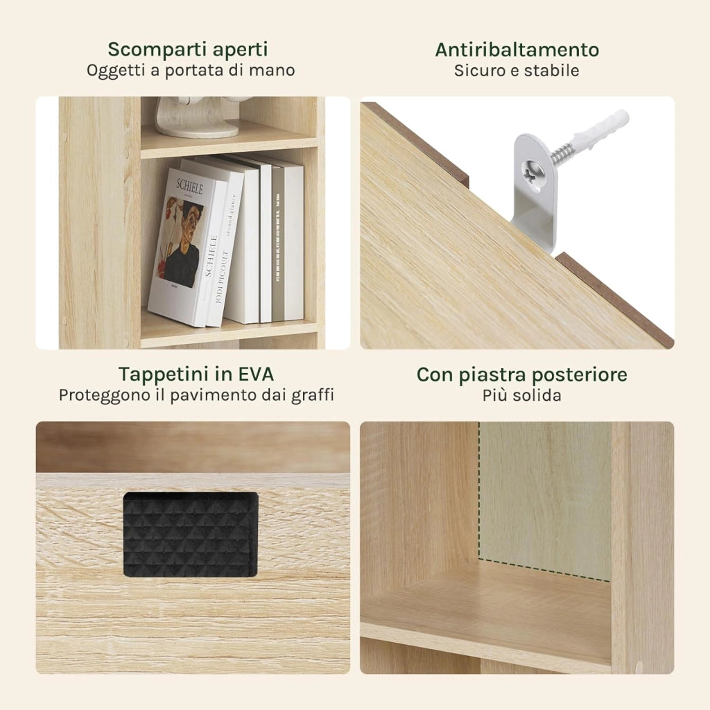 Libreria Verticale 6 Scompartimenti Scaffale per Libri Mobiletto in Legno per Soggiorno Moderno Legno Chiaro 30x24x158,5 cm SK003hei6