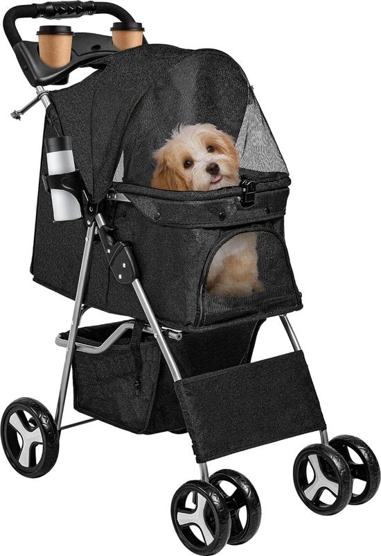 Carriolo per cani e gatti pieghevole con contenitore di stoccaggio e copertura impermeabile - Adatto per piccoli e medi cani