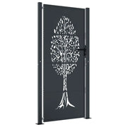 Cancello da giardino-Porta da giardino antracite 105x180 cm in acciaio con design ad albero