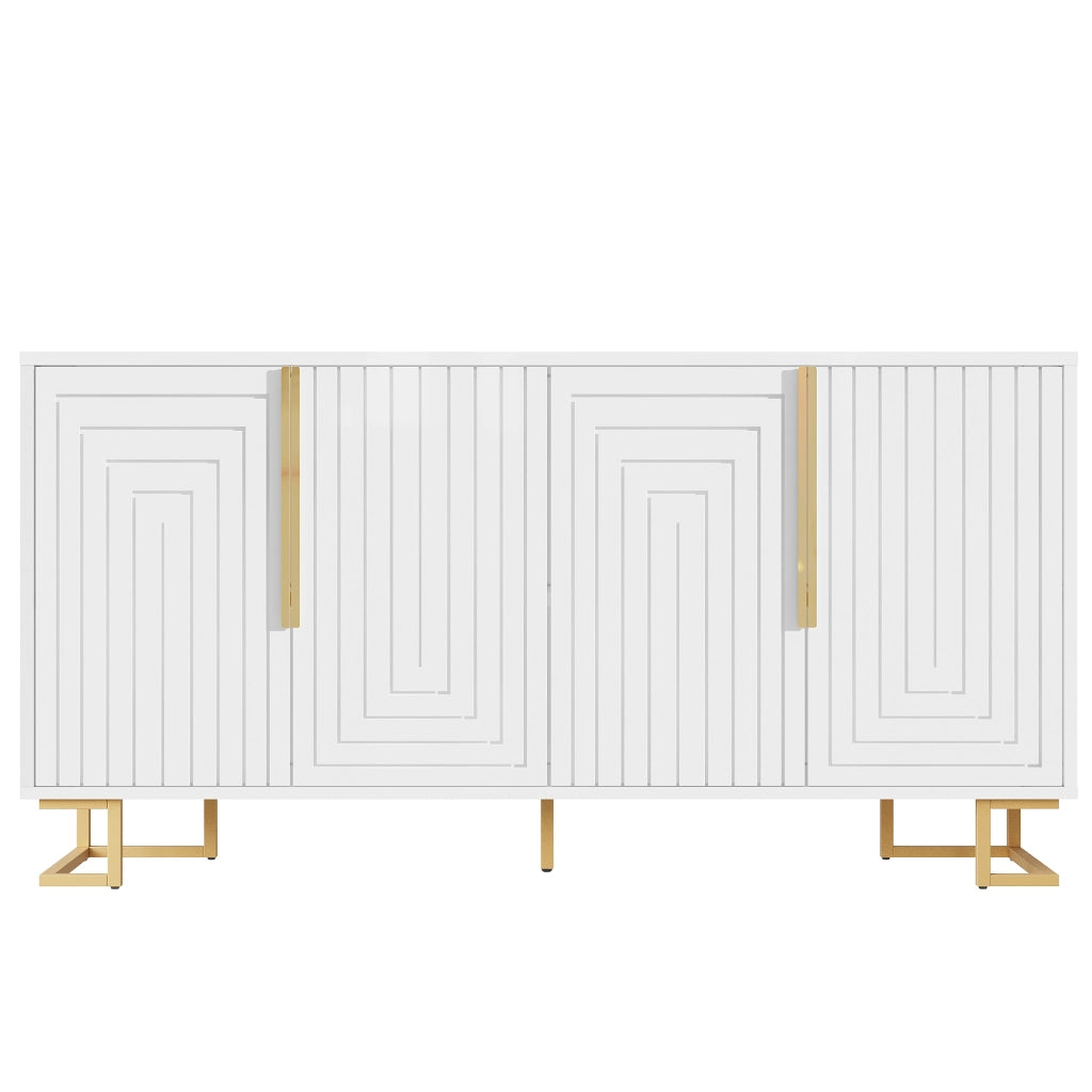 Credenza con 2 Ante e 4 Vani; Piedi in Metallo; Stile Moderno; in MDF; 152??40??75 cm; Bianco