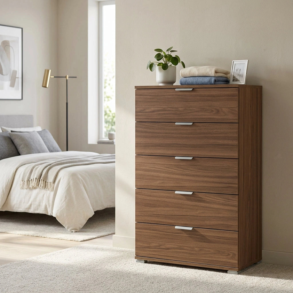 Cassettiera 5 cassetti in Legno Composito cm 60x38x103 - CLIFF