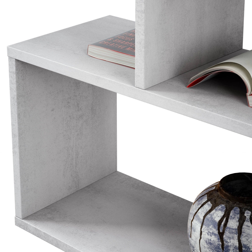 Libreria Amerigo, Mobile portalibri bassa bifacciale, Scaffale con tre scomparti, Scaffale moderno da ufficio, cm 110x24h97, Grigio cemento