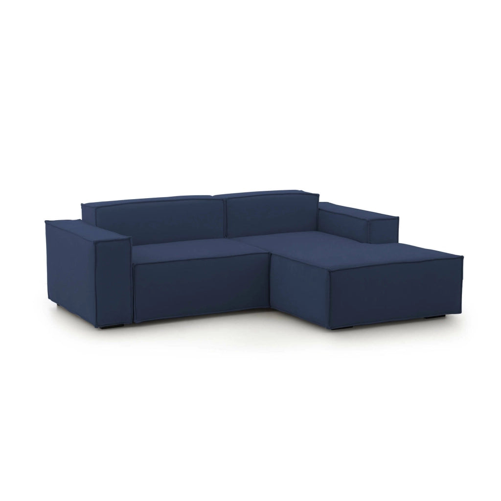 Divano fisso Ameli, Divano componibile a 2 posti large con penisola destra, Made in Italy, SofÒ  moderno in tessuto, Cm 240x170h70, Blu